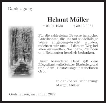 Traueranzeige von Helmut Müller von Giessener Allgemeine, Alsfelder Allgemeine
