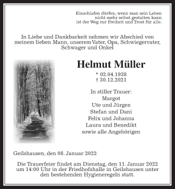 Traueranzeige von Helmut Müller von Giessener Allgemeine, Alsfelder Allgemeine