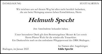 Traueranzeige von Helmut Specht von Kreis-Anzeiger