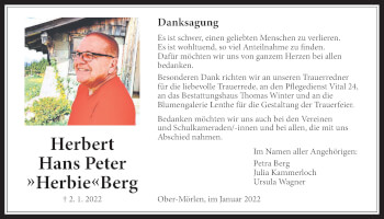 Traueranzeige von Herbert Hans Peter Berg von Wetterauer Zeitung