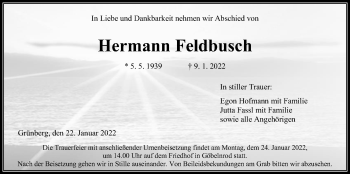 Traueranzeige von Hermann Feldbusch von Giessener Allgemeine, Alsfelder Allgemeine