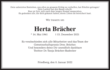 Traueranzeige von Herta Brächer von Wetterauer Zeitung