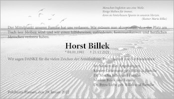 Traueranzeige von Horst Billek von Giessener Allgemeine, Alsfelder Allgemeine