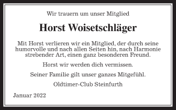 Traueranzeige von Horst Woisetschläger von Wetterauer Zeitung