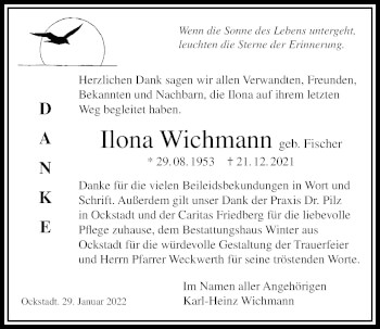Traueranzeige von Ilona Wichmann von Wetterauer Zeitung