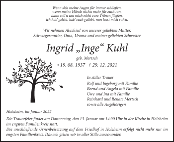 Traueranzeige von Ingrid Kuhl von Giessener Allgemeine, Alsfelder Allgemeine