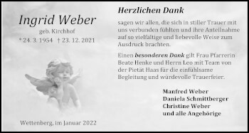Traueranzeige von Ingrid Weber 