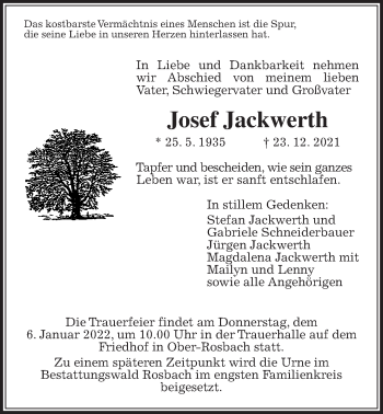 Traueranzeige von Josef Jackwerth von Wetterauer Zeitung