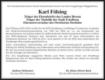 Traueranzeige von Karl Fölsing von Wetterauer Zeitung
