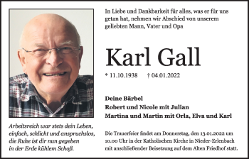 Traueranzeige von Karl Gall von Bad Vilbel/Karben