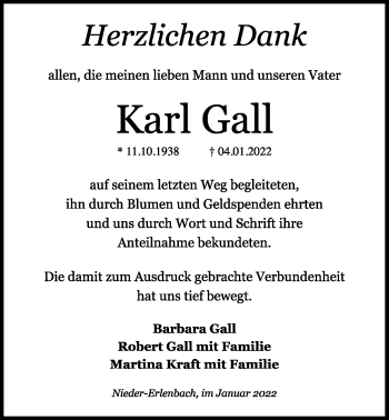 Traueranzeige von Karl Gall von Bad Vilbel/Karben