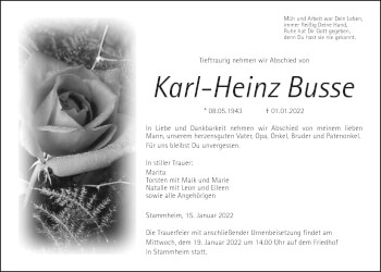 Traueranzeige von Karl-Heinz Busse von Wetterauer Zeitung