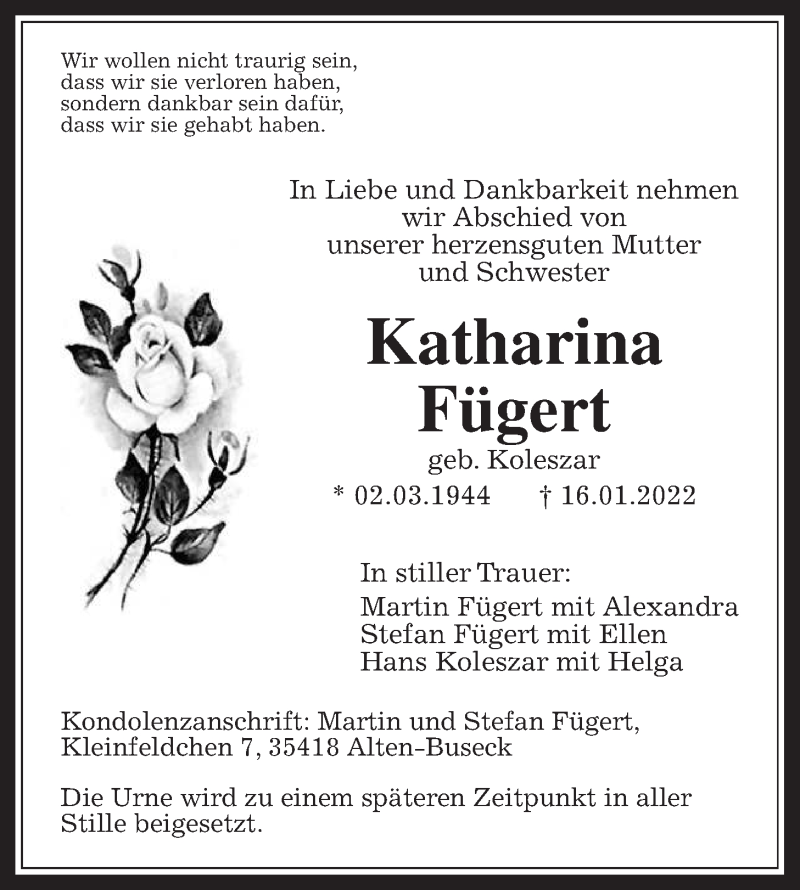 Anzeige von  Katharina Fügert