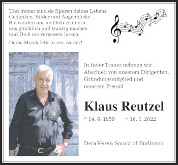 Traueranzeige von Klaus Reutzel 