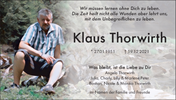 Traueranzeige von Klaus Thorwirth von Kreis-Anzeiger