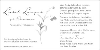 Traueranzeige von Liesel Lampas 