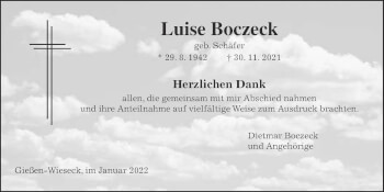 Traueranzeige von Luise Boczeck von Giessener Allgemeine, Alsfelder Allgemeine