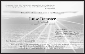 Traueranzeige von Luise Damster von Giessener Allgemeine, Alsfelder Allgemeine
