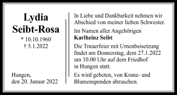 Traueranzeige von Lydia Seibt-Rosa von Licher Wochenblatt