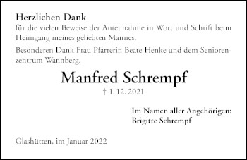 Traueranzeige von Manfred Schrempf 