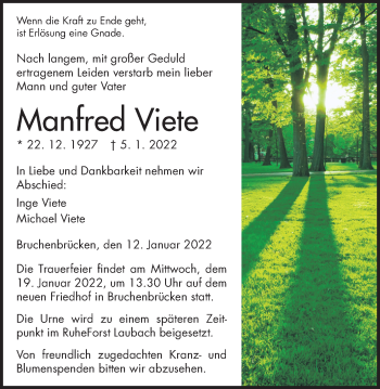 Traueranzeige von Manfred Viete von Wetterauer Zeitung
