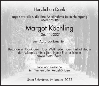 Traueranzeige von Margot Köchling von Kreis-Anzeiger