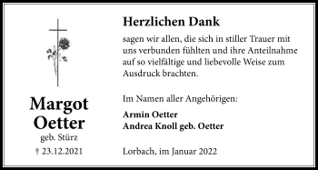 Traueranzeige von Margot Oetter von Kreis-Anzeiger