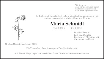 Traueranzeige von Maria Schmidt 
