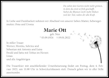 Traueranzeige von Marie Ott 