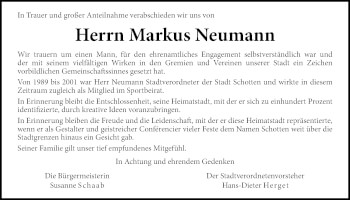 Traueranzeige von Markus Neumann 