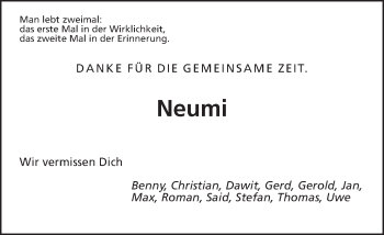 Traueranzeige von Markus Neumann von Wetterauer Zeitung, Kreis-Anzeiger