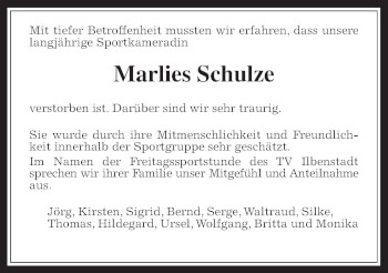 Traueranzeige von Marlies Schulze von Wetterauer Zeitung