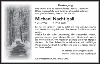 Traueranzeige von Michael Nachtigall von Licher Wochenblatt