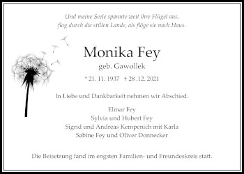 Traueranzeige von Monika Fey von Bad Vilbel/Karben