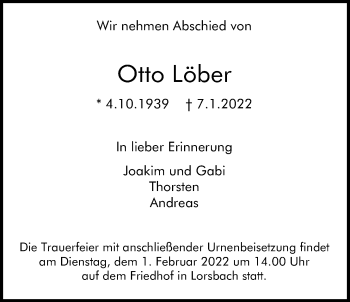 Traueranzeige von Otto Löber 