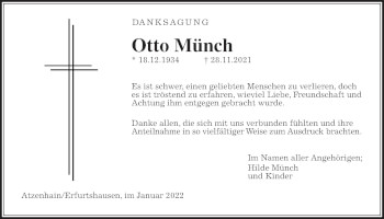 Traueranzeige von Otto Münch von Giessener Allgemeine, Alsfelder Allgemeine