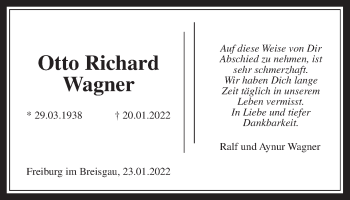 Traueranzeige von Otto Richard Wagner von Wetterauer Zeitung