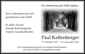 Traueranzeige von Paul Kaffenberger von Bad Vilbel/Karben