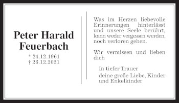 Traueranzeige von Peter Harald Feuerbach von Wetterauer Zeitung