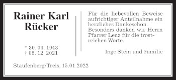 Traueranzeige von Rainer Karl Rücker von Giessener Allgemeine, Alsfelder Allgemeine