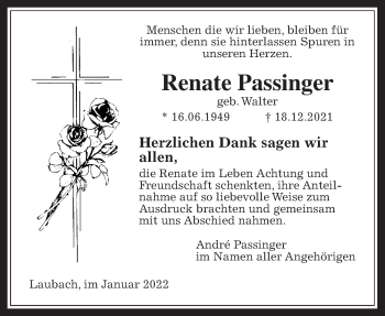 Traueranzeige von Renate Passinger von Laubacher Anzeiger