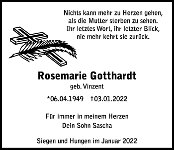 Traueranzeige von Rosemarie Gotthardt von Licher Wochenblatt