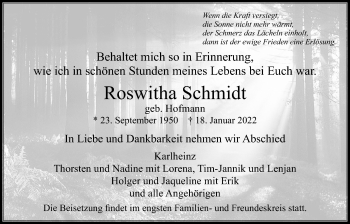 Traueranzeige von Roswitha Schmidt von Usinger Anzeiger