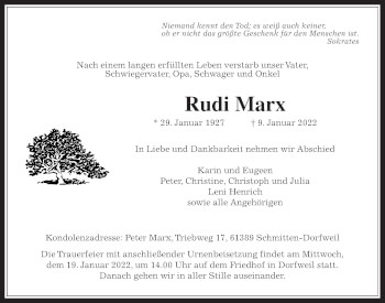Traueranzeige von Rudi Marx 