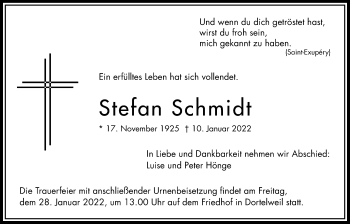 Traueranzeige von Stefan Schmidt von Bad Vilbel/Karben