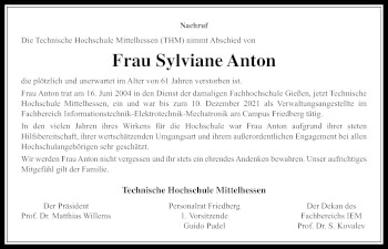 Traueranzeige von Sylviane Anton von Wetterauer Zeitung