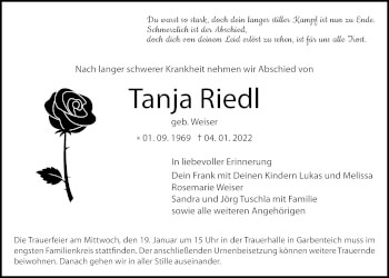 Traueranzeige von Tanja Riedl 
