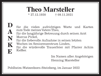 Traueranzeige von Theo Marsteller von Pohlheimer Nachrichten