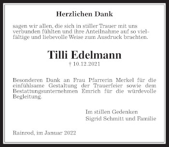 Traueranzeige von Tilli Edelmann 