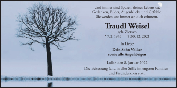 Traueranzeige von Traudl Weisel von Giessener Anzeiger